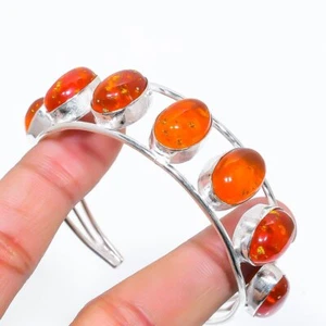 Baltic Amber Gemstone 925 Silver Handmade Cuff Bangle Adjustable - Picture 1 of 3