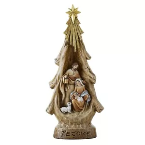 Holy Family Nativity Rejoice Wood Texture Figurine Christmas Home Decor 16.5 In - Picture 1 of 3
