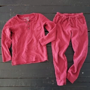 Loved Baby Unisex Kids 6 Red Thermal Waffle Knit Pajamas Set Two Piece PJ Top - Picture 1 of 5