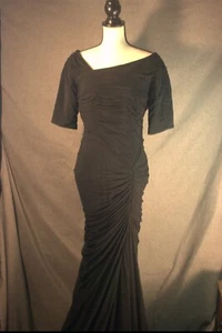 Tadashi Shoji schwarz drapiert netz Kugelkleid gerruchtet groß 3/4 Ärmel authentisch lang - Bild 1 von 20
