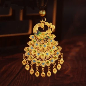 14K Gold Women's 3D Enamel Peacock Pendant - Picture 1 of 5