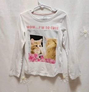 Wonder Nation Girls Size 4/5 White Long Sleeve Im So Cute Cat Shirt Animal Kid - Picture 1 of 12