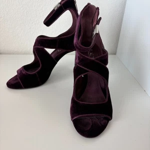 Lauren Ralph Lauren Tyra Peeptoe lila Samt Sandale Größe 6,5B b burgunderrot formell - Bild 1 von 8