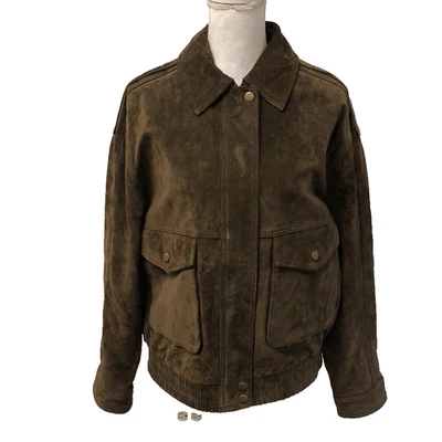 Chaqueta de cuero Zara para mujer XS marrón gamuza cabina país terroso Gorpcore Foto 1 de 4