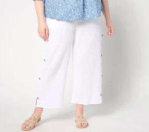 Denim & Co. Women's Pants Sz 3XL Tall Beach Gauze Crop Pant White A649395 - Picture 1 of 4