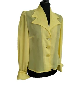 1970s Vintage Blouse Yellow Bust 38"/96cm Wide Lapels Cuffs Hippy Long Sleeves - Picture 1 of 7