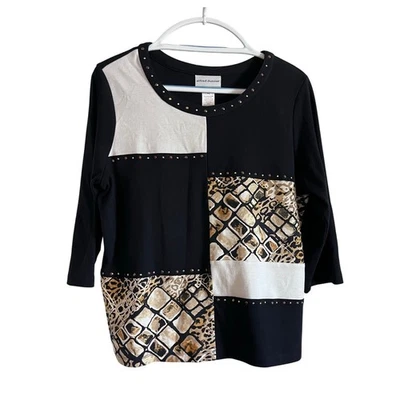 Top Alfred Dunner Petite Grande Estampado Animal Patchwork Pequeño Grande Foto 1 de 4