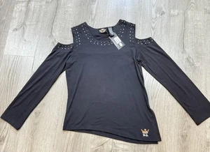 Harley-Davidson Damen Top Medium Langarm Schwarz Cutout mit Nieten - Bild 1 von 4