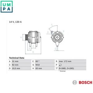 ALTERNATOR 0 986 038 180 FOR VW AUDI CABRIOLET 100 A4/S4 A6/S6 500 A8/S8 90 2.8L - Picture 1 of 9