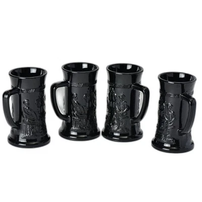 Juego de 4 Indiana Vintage 1970 Vidrio Negro Repujado "Tavern Stein" Foto 1 de 4