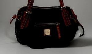 Auténtico Bolso de Mano Dooney & Bourke Negro Charol y Cuero Marrón Doble Asa  - Imagen 1 de 10