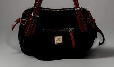 Authentic Dooney & Bourke Black Patent  and brown Leather double handle handbag  - Image 1 of 4