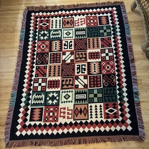 Vintage Crown Crafts Überwurf Decke Afghan Geometrisch Quilt Block 42x58" Strick - Bild 1 von 6