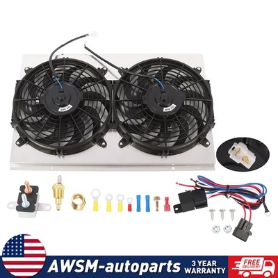 Shroud 12'' Fan + Thermostat for 1982-99 02 Chevy S10 Blazer Corvette Radiator Foto 1 de 4