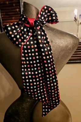 Vintage POKA DOT Long Tie SCARF 2-sided Multi-color & Fuschia 3" X 60" - So 70s - Image 1 of 4
