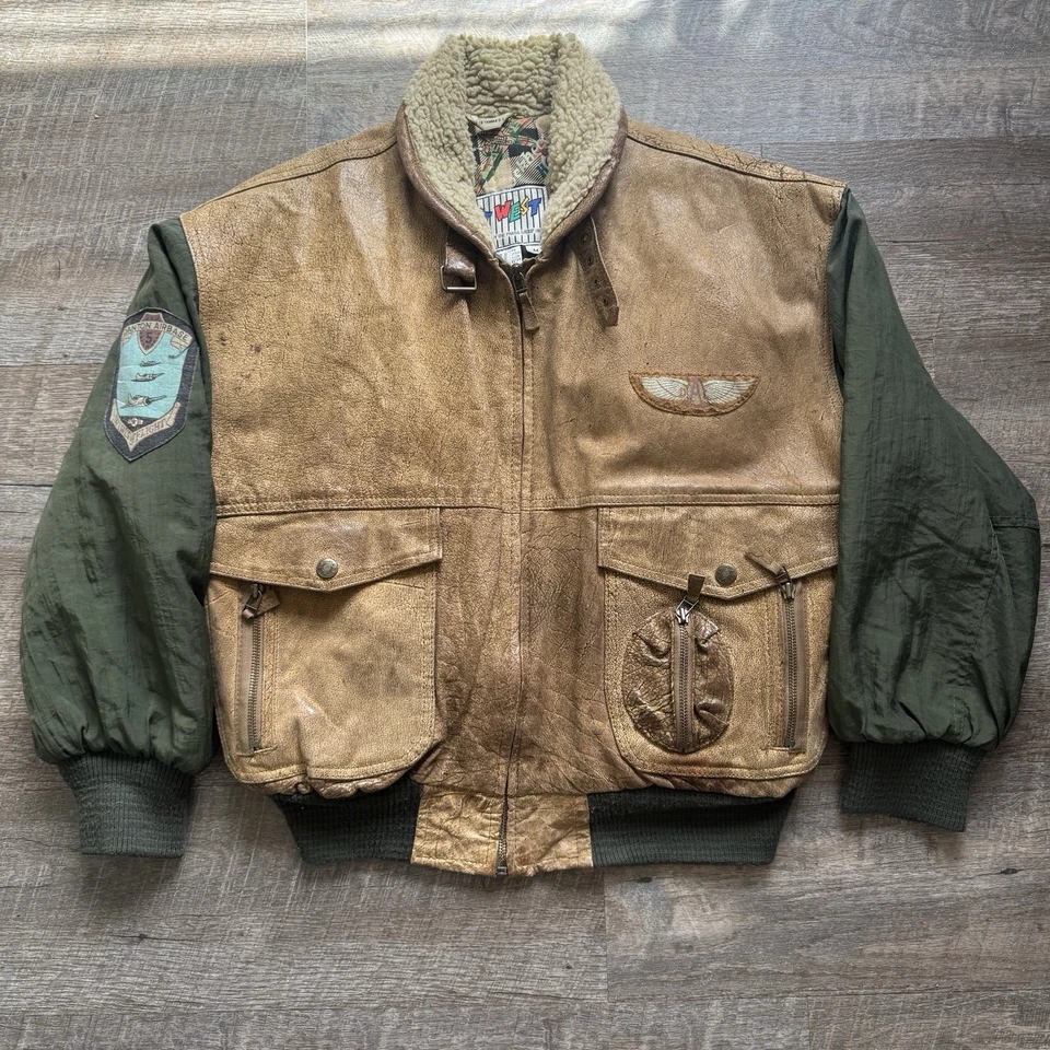 East West Vintage Leather Mens Aviator Bomber Jacket Nappa Leather Size Med - Image 1 of 4
