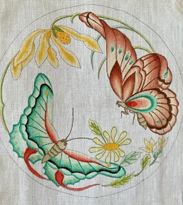 P3 Designs Lienzo Punta de Aguja Pintado a Mano Mariposas Orientales Hoja 12" Diamante - Imagen 1 de 5