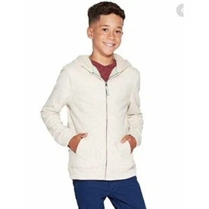 Cat & Jack Boys' Sherpa-Lined Full Zip Hooded Sweatshirt in Cream XL (18-20) - Picture 1 of 3