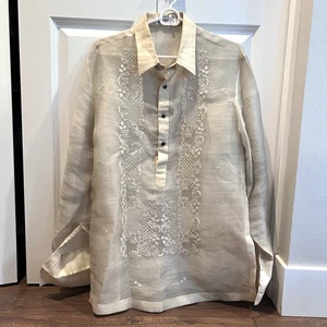 Vintage Jusi Pina Designer Barong Full Embroidered Unisex - Picture 1 of 6