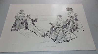 1897 GIBSON GIRL Impressão APENAS SEIXO NA PRAIA, p/b ENCONTRO COM O OFICIAL - Imagem 1 de 2