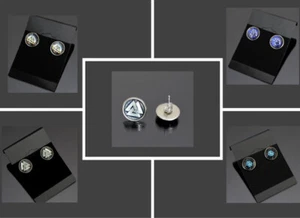 Earrings Ear Studs Viking Vikings Cabochon Metal Glass Valknut Odin's Knot - Picture 1 of 14