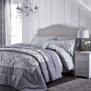 Damasco Jacquard Plata Poliéster Plata King Duvet - Imagen 1 de 5