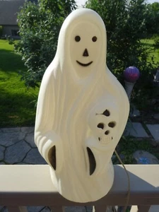 Vintage 13" Halloween Geist Blasform hält Totenkopf Sensenmann Tischplatte mit orig Kordel - Bild 1 von 4