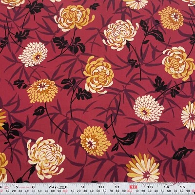 Cranston 2009 Florals on Burgundy Cotton Fabric Remnant 14" x 44" - Image 1 of 2