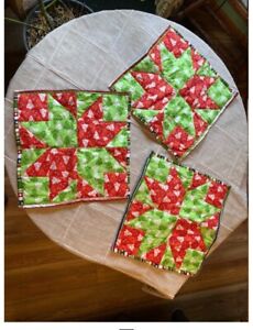 3 Christmas Tree Quilted placemats new Handmade