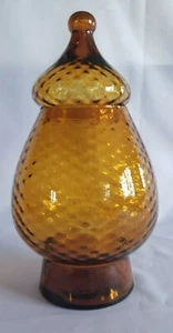 Vintage tiefes Bernstein Apothekerglas Bonbonglas Italien Optik Blasendeckel groß 12" Unikat - Bild 1 von 11