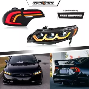 FULL LED Headlights Tail Lights For 06-11 Honda Civic Sedan 4DR Front Rear Lamps - Picture 1 of 24