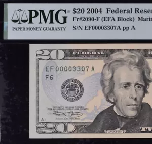 2004 $20 Federal Reserve Note PMG 64EPQ wanted popular low serial number 0003307 - Picture 1 of 3