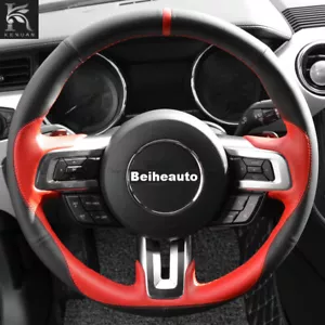 Black Leather Red Leather Car Steering Wheel Cover for Ford Mustang 2015-2020 - Foto 1 di 10