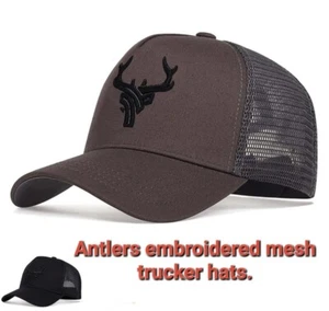 ANTLERS EMBROIDERED TRUCKER MESH HAT. ADJUSTABLE SNAPBACK. AWESOME DESIGN. COOL. - Picture 1 of 20