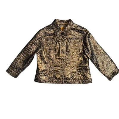 Gold Embroidered Crocodile Metallic Jacket - Image 1 of 4