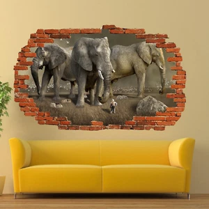 FANTASY GIANT ELEPHANTS WALL STICKERS 3D ART MURAL POSTER OFFICE HOME DECOR TD5 - Picture 1 of 3