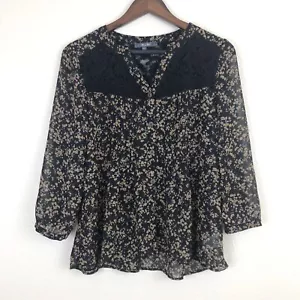 Miss Me Sheer Floral Top Blouse Gypsy Boho Peasant Crochet Detail Size S - Picture 1 of 5