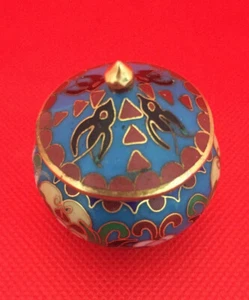 Cloisonne Deckel Dose Emaille Miniatur Messing Blumen Vögel Cloisonné - Bild 1 von 9