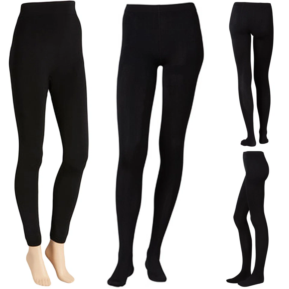 Women Ladies Fleece Lined Thick Thermal Winter Stretchy Full Foot Tights Pants - Image 1 of 1