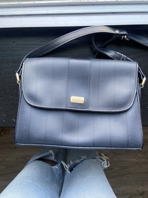 Liz Claiborne Vintage Blue Pinstriped Medium Shoulder Bag With Adjustable Strap - Image 1 of 4