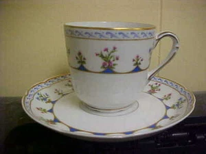 Bernardaud Limoges Chateaubriand Blue Full Size Cup & Saucer MINT - Picture 1 of 2