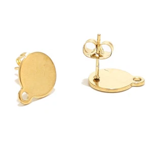 20pcs Stainless Steel Gold Stud Earring Components with Hole Round Earring Posts - Bild 1 von 5