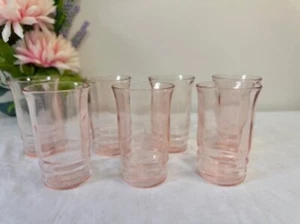 Vintage set of 7 Macbeth-Evans Pink Depression Glass Tumblers Ribbed Base - Picture 1 of 6