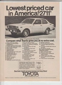 Anuncio original de la revista Toyota Corolla 1975 "El auto con el precio más bajo de Estados Unidos" - Imagen 1 de 1