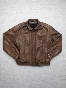 Bomber uomo L.L.Bean giacca pelle patinata marrone zip taglia L vintage raro - Foto 1 di 15