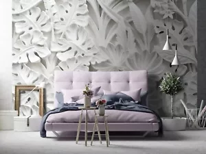 White flowers wallpaper bedroom wall mural 368x254cm. Easy to install - Picture 1 of 8
