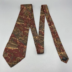 Mario Valentino Dark Red Sailing Paisley Necktie Vintage Menswear 100% Silk Tie - Picture 1 of 5
