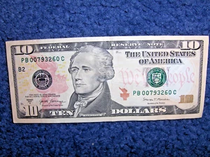 LOW DIGIT SERIAL # U.S. TEN DOLLAR FEDERAL RESERVE NOTE! 007! **FREE SHIPPING** - Picture 1 of 6