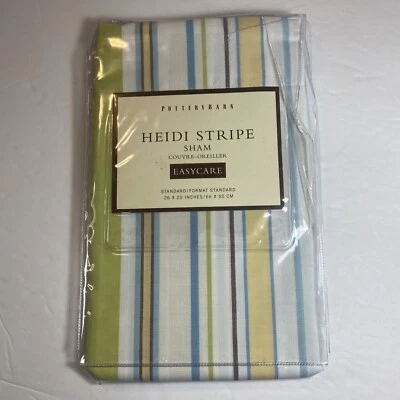 Pottery Barn Heidi Stripe Standard Sham 26" X 60" fácil cuidado verde, azul, blanco Foto 1 de 4