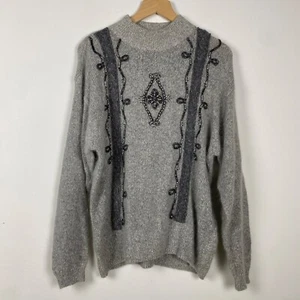 VTG Santoria Womens Beaded Sweater Size M Silk Blend Gray Ugly Christmas Glam - Picture 1 of 12